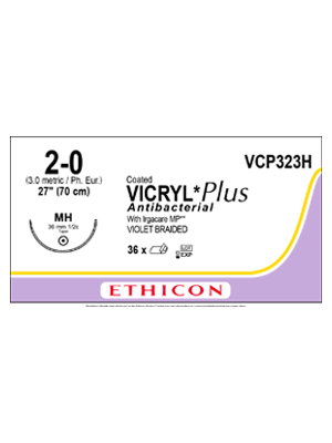Coated VICRYL® PLUS Antibacterial Suture, Violet 2-0 36mm- Box/36