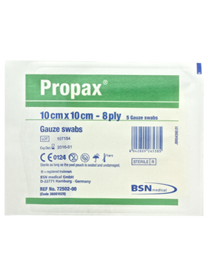 Propax Gauze Swabs, Sterile, Plain, 10cm x 10cm, 8ply - Ctn/250