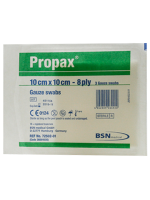 Propax Gauze Swabs, Sterile, Plain, 10cm x 10cm, 8ply - Ctn/500