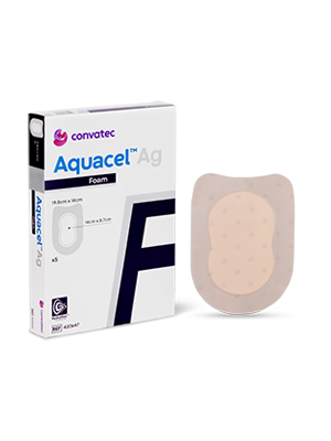 Hydrofiber Foam Dressing AQUACEL Ag Adhesive Heel 19.8cm x 14cm