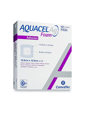 Hydrofiber Foam Dressing AQUACEL Ag Adhesive Square 12.5cm x 12.5cm