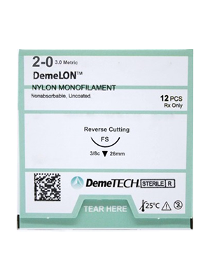 DemeLON Nylon Suture 2/0 26mm 3/8 R/C 45cm - Box/12