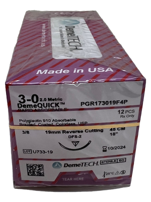 DemeQUICK™ Rapid Absorbable Sutures, 3-0 19mm RC 3/8– Box/12
