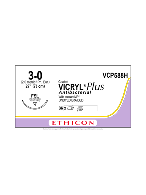 Coated VICRYL* Plus Antibacterial Suture Undyed 70cm 3-0 S/A FSL - Box/36