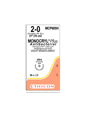 MONOCRYL Plus Sutures Antibacterial Absorbable Violet 2-0 70cm - Box/36