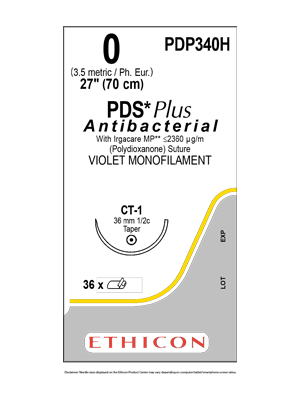 PDS Plus Antibacterial Suture Violet 0 70cm CT-1 36mm - Box/36