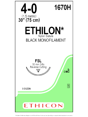 ETHILON™ Nylon Sutures Black 75cm 4-0 FSL - Box/36