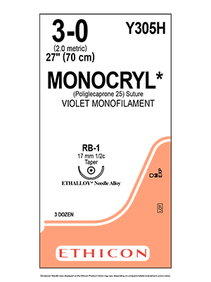 MONOCRYL® Poliglecaprone 25 Suture, Violet 3-0 70cm RB-1 - Box/36