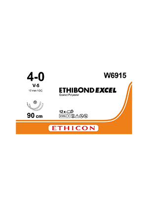 Ethibond Excel® Poly Sutures White 4-0 90cm V-5 17mm 1/2–Box/12