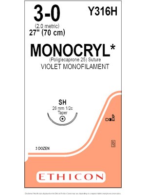 MONOCRYL® Absorbable Suture Violet 3-0 70cm SH 26mm - Box/36