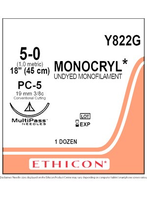 MONOCRYL® Sutures Undyed 45cm 5-0 PC-5 19mm - Box/12