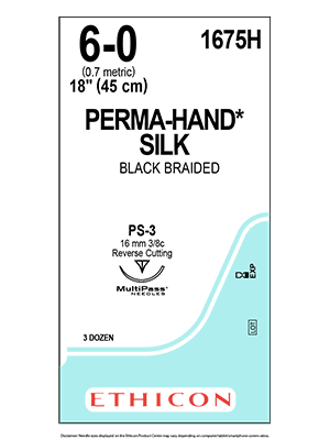 PERMA-HAND* Silk Suture Black 45cm 6-0 PS-3 16mm - Box/36