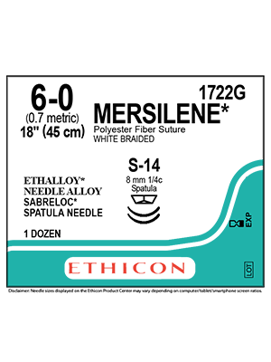 MERSILENE* Polyester Sutures White 45cm 6-0 S-14 8mm - Box/12