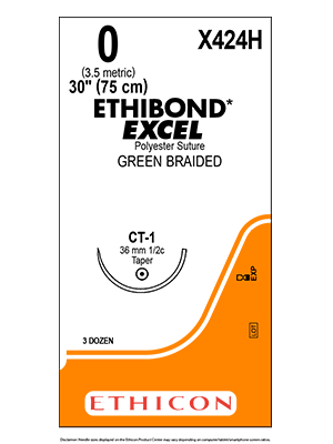 ETHIBOND* EXCEL Sutures Green 75cm 0 CT-1 36mm - Box/36