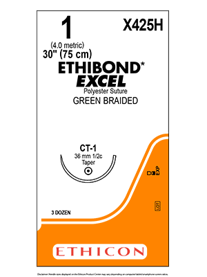 ETHIBOND* EXCEL Sutures Green 75cm 1 CT-1 36mm - Box/36