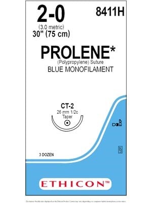 PROLENE* Polypropylene Sutures Blue 75cm 2-0 CT-2 27mm - Box/36