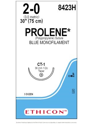 PROLENE* Polypropylene Sutures Blue 75cm 2-0 CT-1 36mm - Box/36