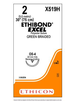 ETHIBOND* EXCEL Sutures Green 75cm 2 OS-4 22mm - Box/36