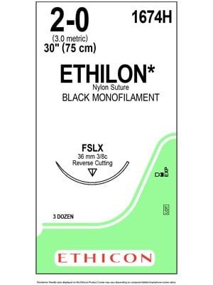 ETHILON* Nylon Sutures Black 75cm 2-0 FSLX 40mm - Box/36