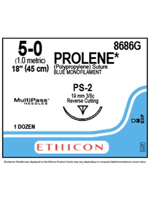 PROLENE* Polypropylene Sutures Blue 45cm 5-0 PS-2 19mm - Box/12