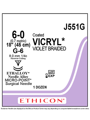 Coated VICRYL® Absorbable Sutures Violet 6-0 45cm G-6 8mm - Box/12