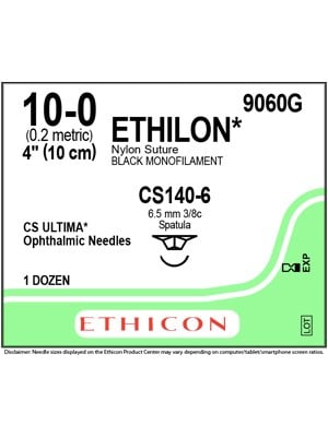 ETHILON* Nylon Black 10cm 10-0 CS140-6 6.5mm - Box/12