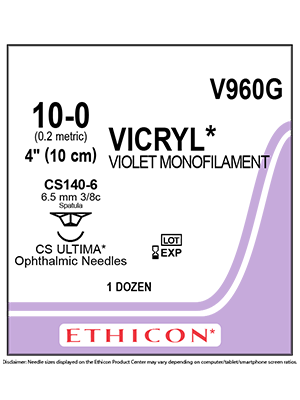 VICRYL® Absorbable Suture Violet 10-0 10cm CS140-6 6.5mm - Box/12