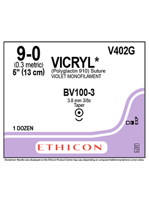 VICRYL® Absorbable Suture Violet 9-0 13cm BV100-3 3.8mm - Box/12