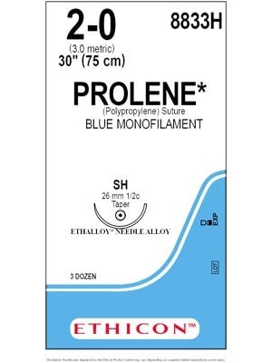 PROLENE* Polypropylene Sutures Blue 75cm 2-0 SH 26mm - Box/36