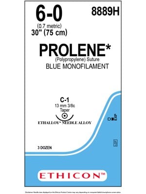 PROLENE* Polypropylene Sutures Blue 75cm 6-0 C-1 13mm - Box/36