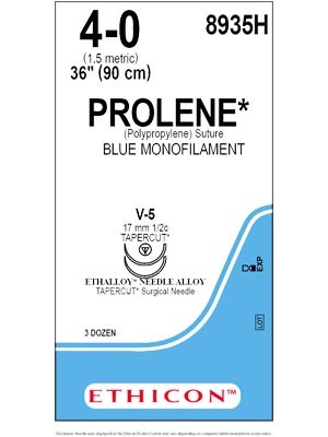 PROLENE* Polypropylene Sutures Blue 90cm 4-0 V-5 17mm - Box/36