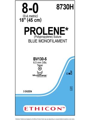 PROLENE* Polypropylene Sutures Blue 45cm 8-0 BV130-5 - Box/36