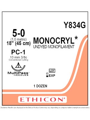 MONOCRYL® Absorbable Sutures Undyed 5-0 45cm PC-1 13mm - Box/12