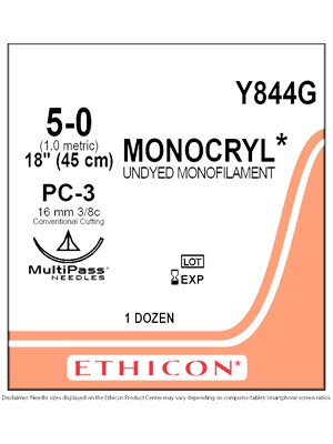 MONOCRYL® Absorbable Sutures Undyed 5-0 45cm PC-3 16mm - Box/12