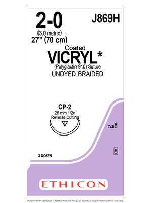 Coated VICRYL® Sutures Absorbable Undyed 2-0 70cm - Box/36