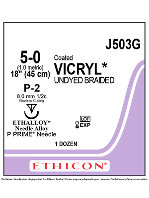 Coated VICRYL® Absorbable Sutures Undyed 5-0 45cm P-2 8mm - Box/12