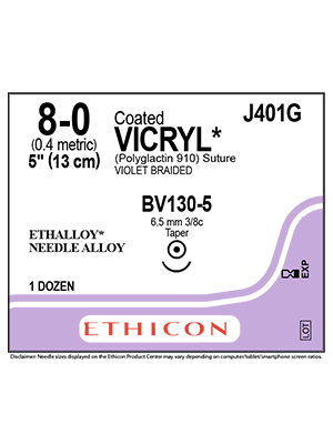 Coated VICRYL® Absorbable Sutures Violet 8-0 13cm BV130-5 6.5mm - Box/12