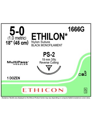 ETHILON* Nylon Sutures Black 45cm 5-0 PS-2 19mm – Box/12