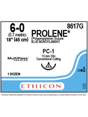 PROLENE* Polypropylene Sutures Blue 45cm 6-0 PC-1 13mm - Box/12
