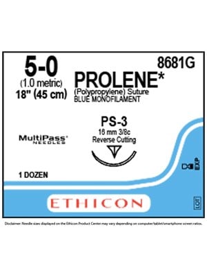 PROLENE* Polypropylene Sutures Blue 45cm 5-0 PS-3 16mm - Box/12