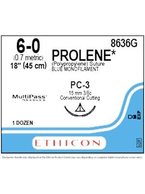 PROLENE® Polypropylene Suture, 45cm Blue 6-0 16mm PC-3 - Box/12