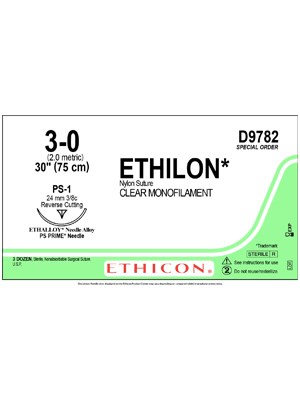 ETHILON* Nylon Sutures Clear 75cm 3-0 PS-1 24mm – Box/36