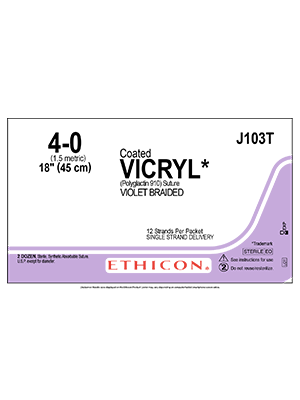 Coated VICRYL* Sutures Violet 45cm 4-0 Non Needled - Box/24