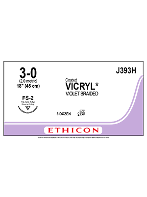 Coated VICRYL* Sutures Violet 45cm 3-0 FS-2 19mm - Box/36