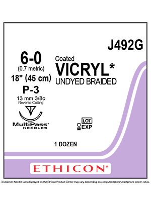 Coated VICRYL* Sutures Undyed 45cm 6-0 P-3 13mm - Box/12