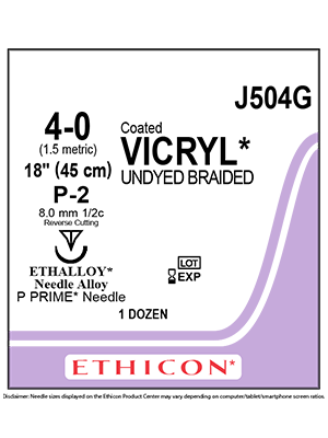 Coated VICRYL* Sutures Undyed 45cm 4-0 P-2 8.0mm - Box/12