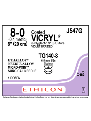 Coated VICRYL* Sutures Violet 20cm 8-0 TG140-8 6.5mm - Box/12