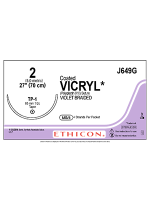 Coated VICRYL* Sutures Violet 70cm 2 TP-1 65mm - Box/12