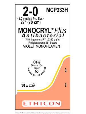 MONOCRYL® Plus Antibacterial Absorbable Sutures Violet 2-0 70CM CT-2 26mm - Box/36