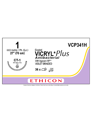 VICRYL* Plus Antibacterial Sutures Violet 70cm 1 CT-1 36mm Box/36
